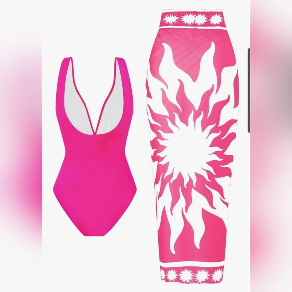 Vibrant Pink Women's One Piece Swimsuit With Wrap Size Med